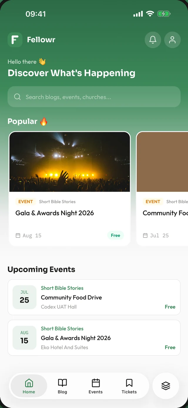 Fellowr mobile — discover churches, events and stories